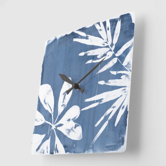 熱帯インディゴの印象-熱帯緑の草木 スクエア壁時計 (傾斜)
