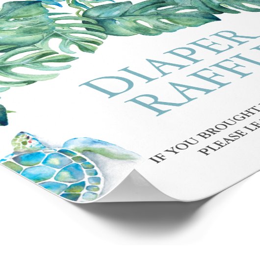 熱帯ウミガメおむつラッフルベビーシャワーサイン ポスター (角)