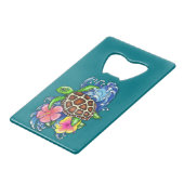 熱帯ウミガメとハイビスカス クレジットカード栓抜き (裏面アングル)