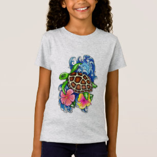 熱帯ウミガメとハイビスカス Tシャツ
