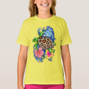 熱帯ウミガメとハイビスカス Tシャツ