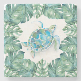 熱帯ウミガメとパーム葉 ストーンコースター
