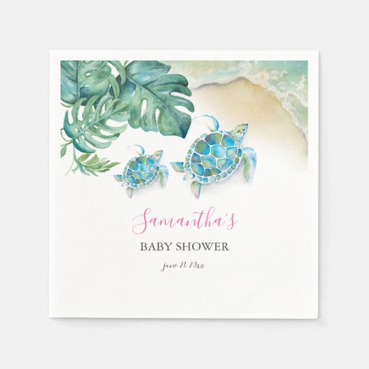 熱帯ウミガメの水色 スタンダードカクテルナプキン (正面)