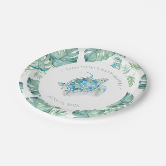 熱帯ウミガメの赤ちゃんシャワパーソナライズされた ペーパープレート (アングル)