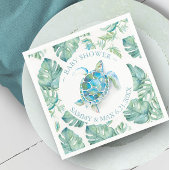 熱帯ウミガメ水色ベビーシャワー スタンダードカクテルナプキン