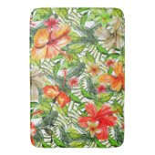 熱帯エキゾチックなジャングルのハイビスカスの花の花 バスマット (正面縦)