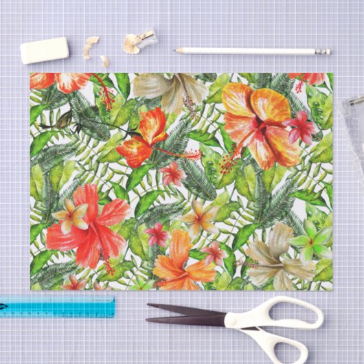 熱帯エキゾチックなジャングルのハイビスカスの花の花 薄葉紙 (クラフト)