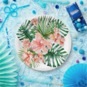 熱帯エキゾチックなジャングルのハイビスカスの花 ペーパープレート (パーティー)