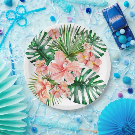 熱帯エキゾチックなジャングルのハイビスカスの花 ペーパープレート (パーティー)