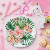 熱帯エキゾチックなジャングルのハイビスカスの花 ペーパープレート (パーティー)