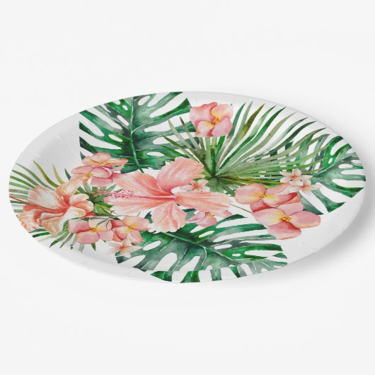 熱帯エキゾチックなジャングルのハイビスカスの花 ペーパープレート (アングル)