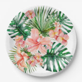 熱帯エキゾチックなジャングルのハイビスカスの花 ペーパープレート (正面)