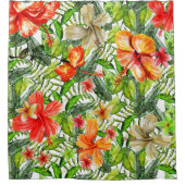 熱帯エキゾチックなジャングルハイビスカス花 シャワーカーテン (正面)