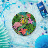 熱帯エキゾチックなピンクのフラミンゴの葉 ペーパープレート (パーティー)