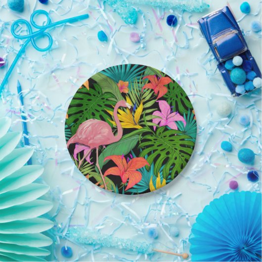 熱帯エキゾチックなピンクのフラミンゴの葉 ペーパープレート (パーティー)