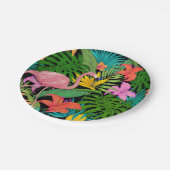 熱帯エキゾチックなピンクのフラミンゴの葉 ペーパープレート (アングル)