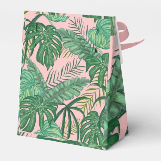 熱帯エキゾチックなピンクの緑の目的地の結婚式 フェイバーボックス (裏面サイド)