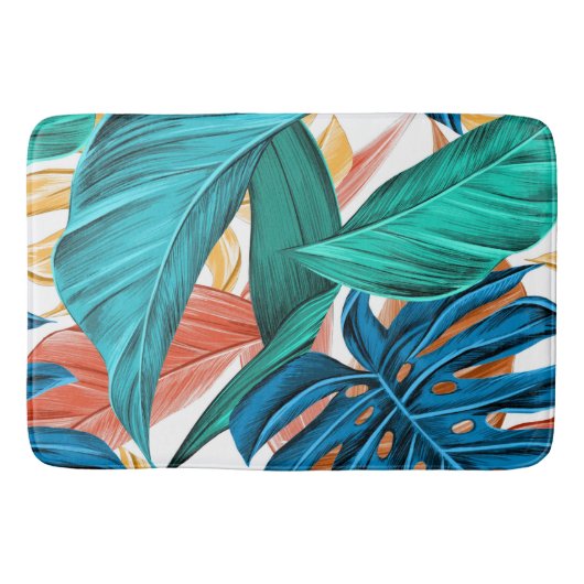 熱帯エキゾチックなヤシ葉と バスマット (正面)