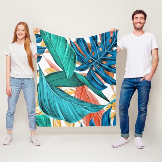 熱帯エキゾチックなヤシ葉と フリースブランケット (インサイチュ)