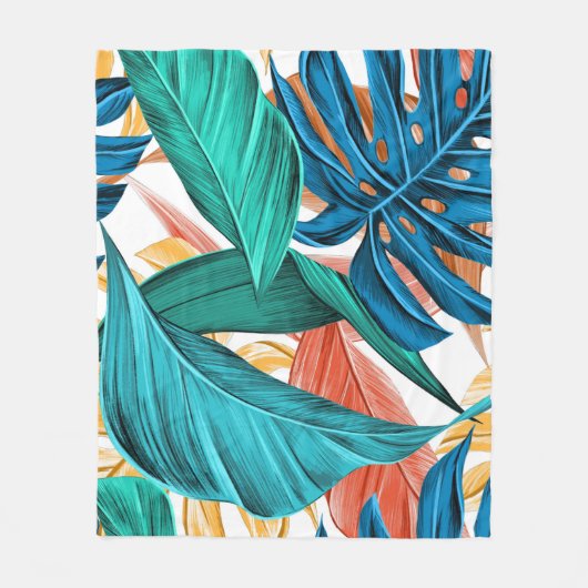 熱帯エキゾチックなヤシ葉と フリースブランケット (正面)