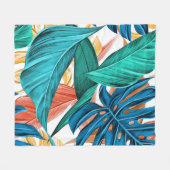 熱帯エキゾチックなヤシ葉と フリースブランケット (正面(横))