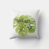 熱帯エキゾチックな緑の葉モンステラの水色e クッション (裏面)