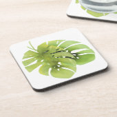 熱帯エキゾチックな緑の葉モンステラの水色e コースター (左側)
