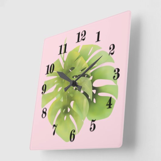 熱帯エキゾチックな緑の葉モンステラの水色e スクエア壁時計 (傾斜)