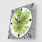 熱帯エキゾチックな緑の葉モンステラの水色e スクエア壁時計 (傾斜)