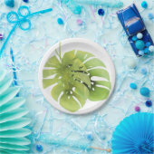 熱帯エキゾチックな緑の葉モンステラの水色e ペーパープレート (パーティー)