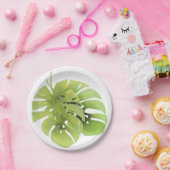 熱帯エキゾチックな緑の葉モンステラの水色e ペーパープレート (パーティー)