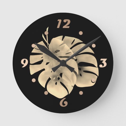 熱帯エキゾチックな緑の葉モンステラの水色e ラウンド壁時計 (正面)