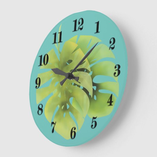 熱帯エキゾチックな緑の葉モンステラの水色e ラージ壁時計 (傾斜)