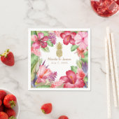 熱帯エキゾチックな花と金ゴールドパイナップルエレガント スタンダードカクテルナプキン (インサイチュ)