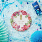 熱帯エキゾチックな花と金ゴールドパイナップルエレガント ペーパープレート (パーティー)