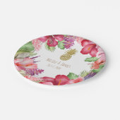 熱帯エキゾチックな花と金ゴールドパイナップルエレガント ペーパープレート (アングル)