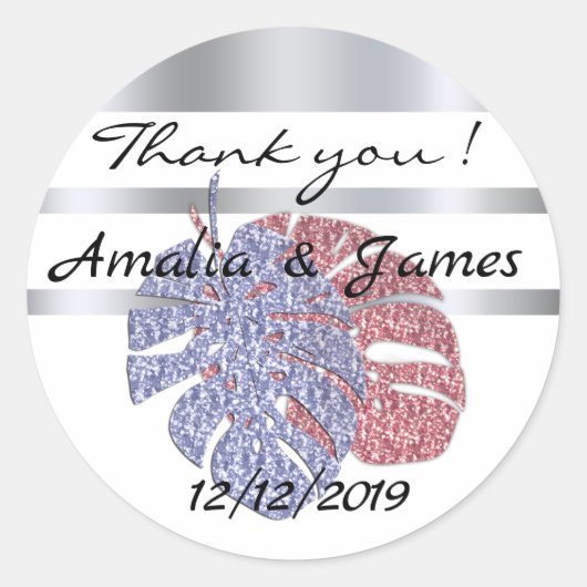 熱帯エキゾチックグリッターシャイン葉モンステラ効果 ラウンドシール (正面)