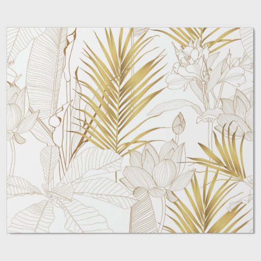 熱帯エキゾチックフローラ線金の葉ヤシと ラッピングペーパー (フラット)