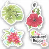 熱帯エキゾチック明るい葉モンテラの水色 シール (正面)