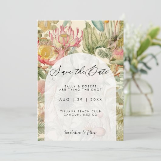 熱帯エキゾチック花模様は日付カードを保存 サンキューカード (スタンド正面)