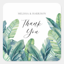 熱帯エキゾチック葉葉結婚デザイン スクエアシール