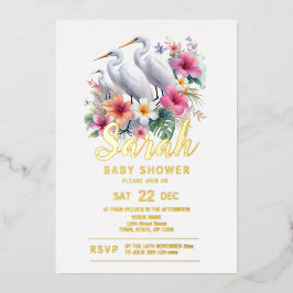 熱帯エグレ鳥の沿岸赤ちゃんシャワー 箔招待状