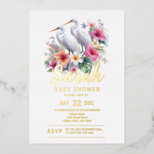 熱帯エグレ鳥の沿岸赤ちゃんシャワー 箔招待状 (正面)