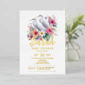 熱帯エグレ鳥の沿岸赤ちゃんシャワー 箔招待状 (立ち正面)