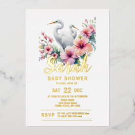 熱帯エグレ鳥の沿岸赤ちゃんシャワー 箔招待状