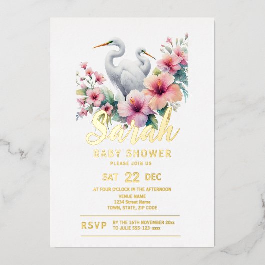 熱帯エグレ鳥の沿岸赤ちゃんシャワー 箔招待状 (正面)