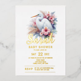 熱帯エグレ鳥の沿岸赤ちゃんシャワー 箔招待状