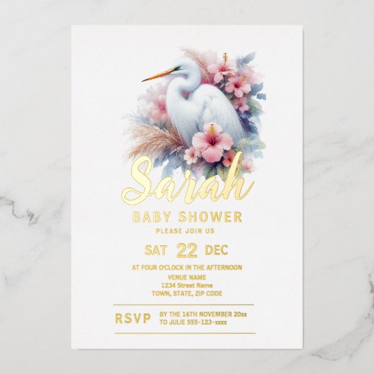 熱帯エグレ鳥の沿岸赤ちゃんシャワー 箔招待状 (正面)