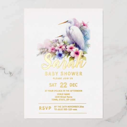 熱帯エグレ鳥の沿岸赤ちゃんシャワー 箔招待状 (正面)