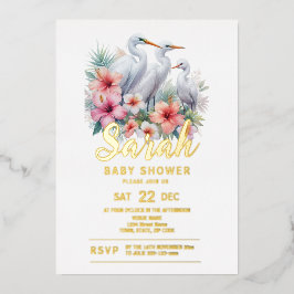 熱帯エグレ鳥の沿岸赤ちゃんシャワー 箔招待状